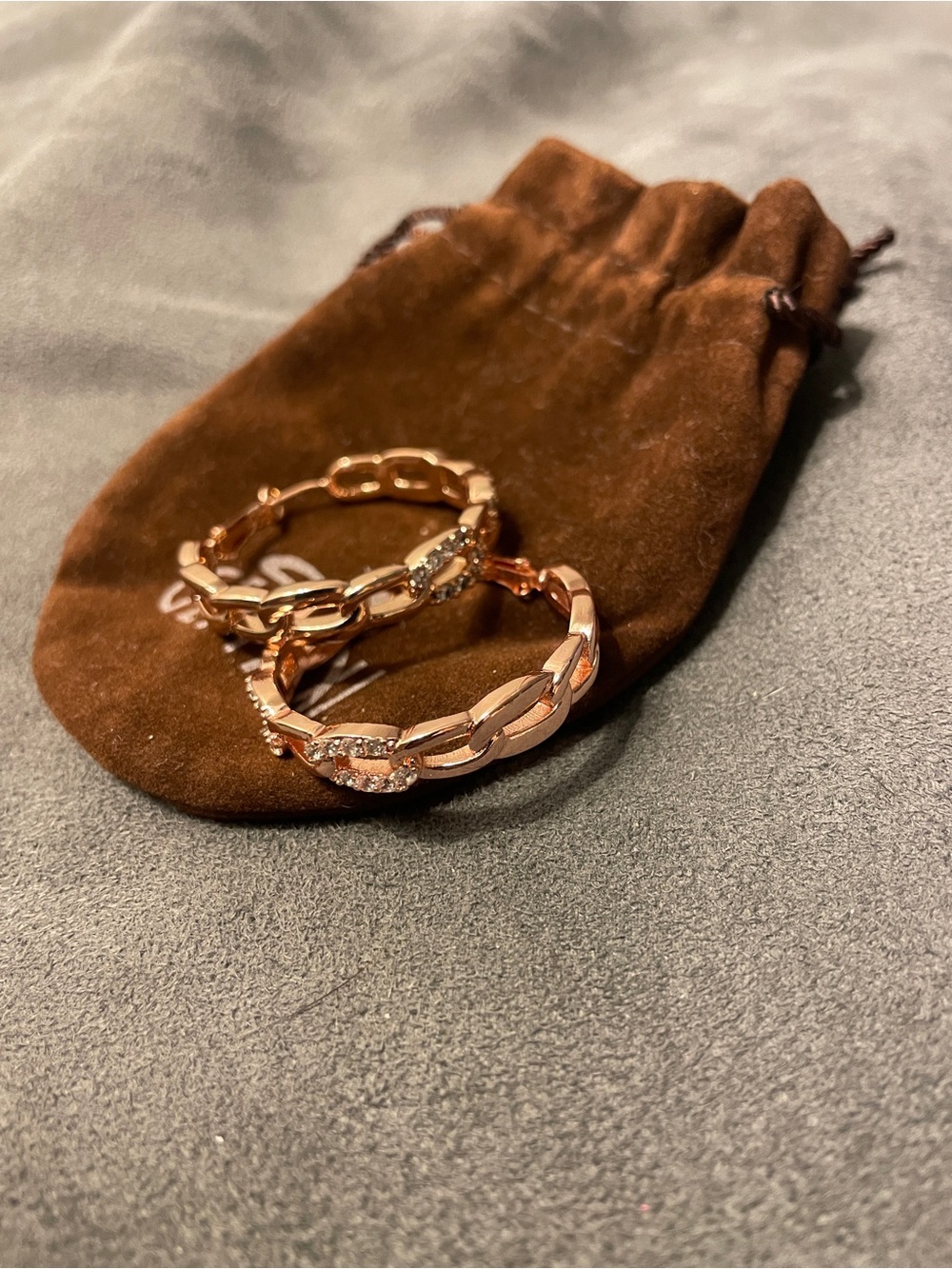 Rose Gold Chain-Link Hoop Earrings with Pavé Accents